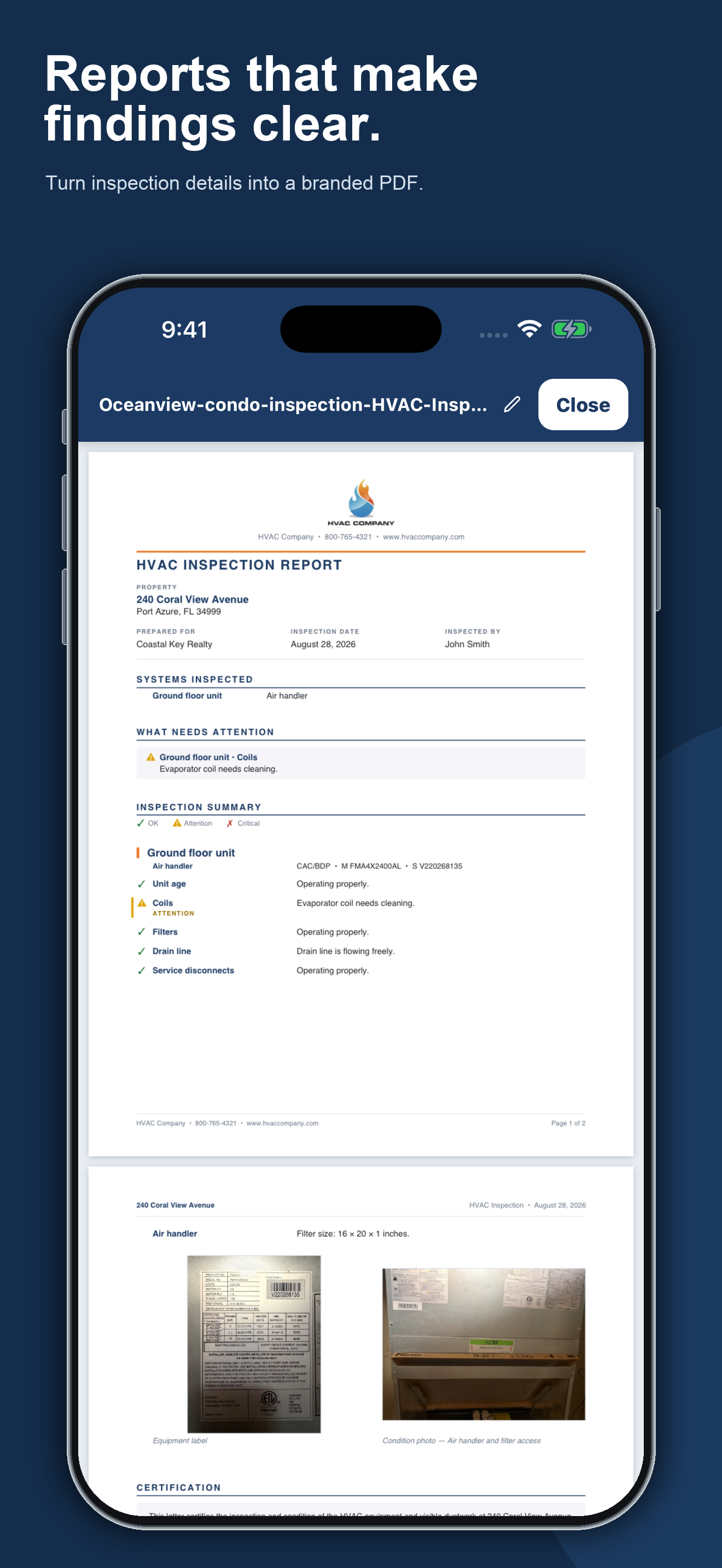 Branded inspection reports